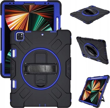 NIKCORP Oklopna maska za iPad Pro 12,9" (2018/2020/2021) rotirajuće postolje 360° remen za ruku, crna